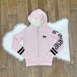 PINK Victoria's Secret Faux Fur Blinged out Full Zip Hoodie, RARE, XS, Pink, EUC